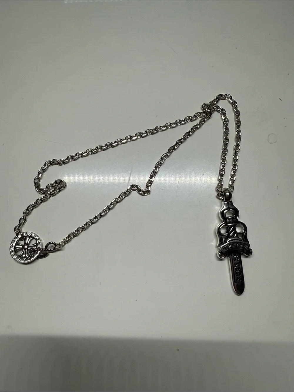 Chrome Hearts Silver Dagger Pendant Necklace